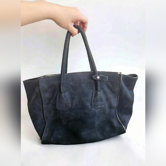 Prada Suede Scamosciato Twin Pocket Tote Bag (Navy/Midnight Blue) - Picture 2 of 10